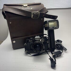 Konica FC-1 SLR 35mm (Untested) Film Camera + Flash, bag & more
